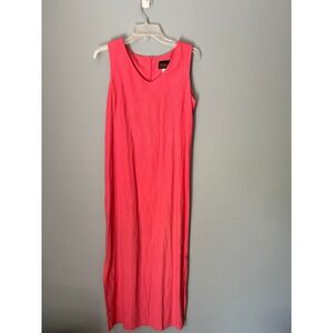 Vintage VIRGO II Pink Linen Blend Sleeveless V-Neck Shift Maxi Dress Womens L